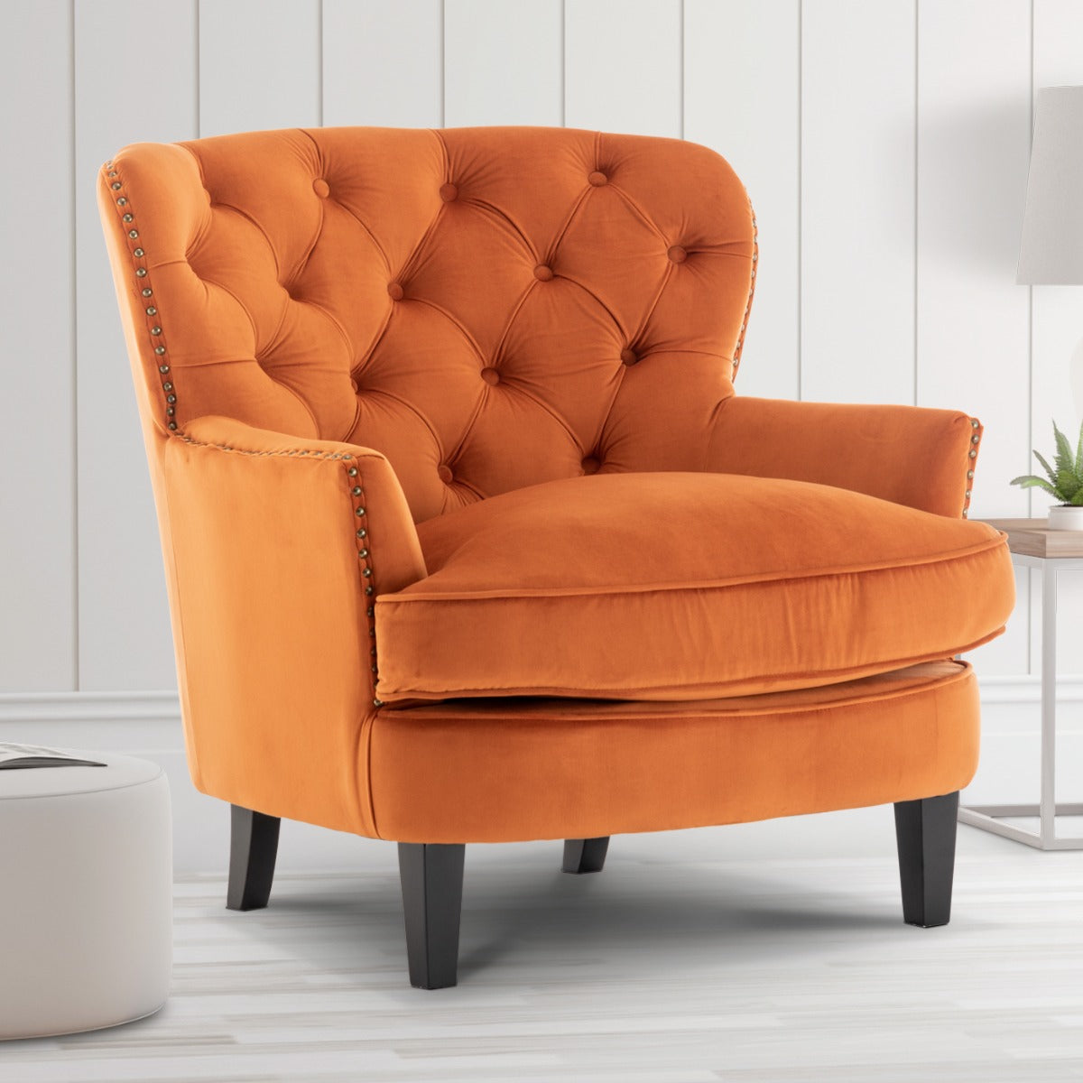 Velvet Orange Buttoned Ava Accent Chair – Stunning Chairs