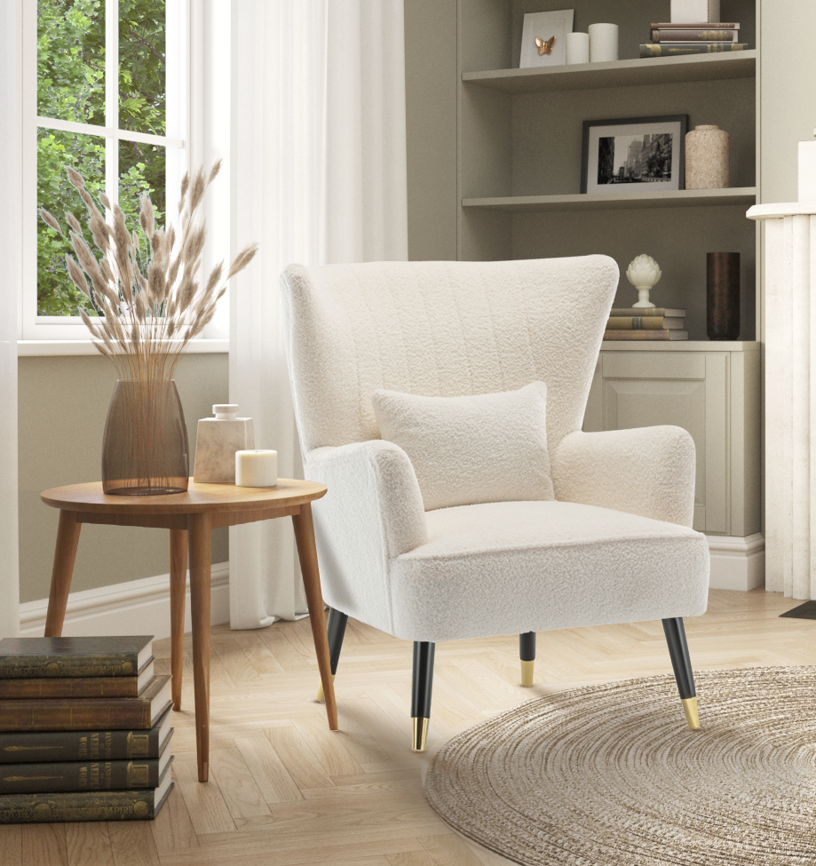Teddy Boucle Fabric White Camila Accent Chair – Stunning Chairs