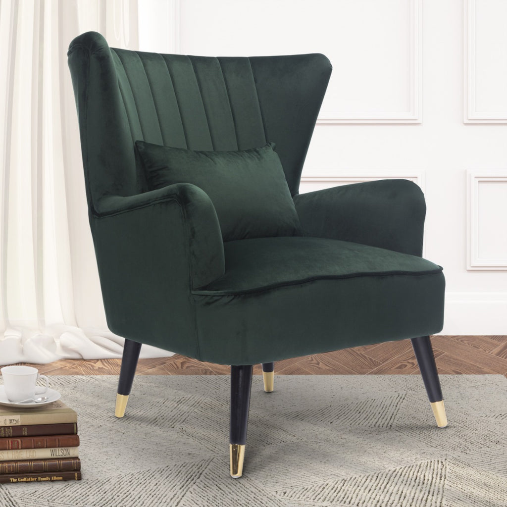 Velvet Bottle Green Camila Accent Wingback Chair – Stunning Chairs
