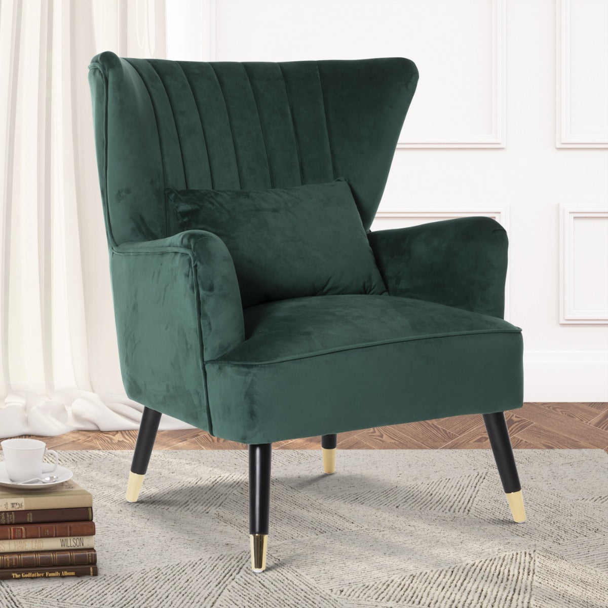 Velvet Emerald Green Camila Accent Wingback Chair – Stunning Chairs