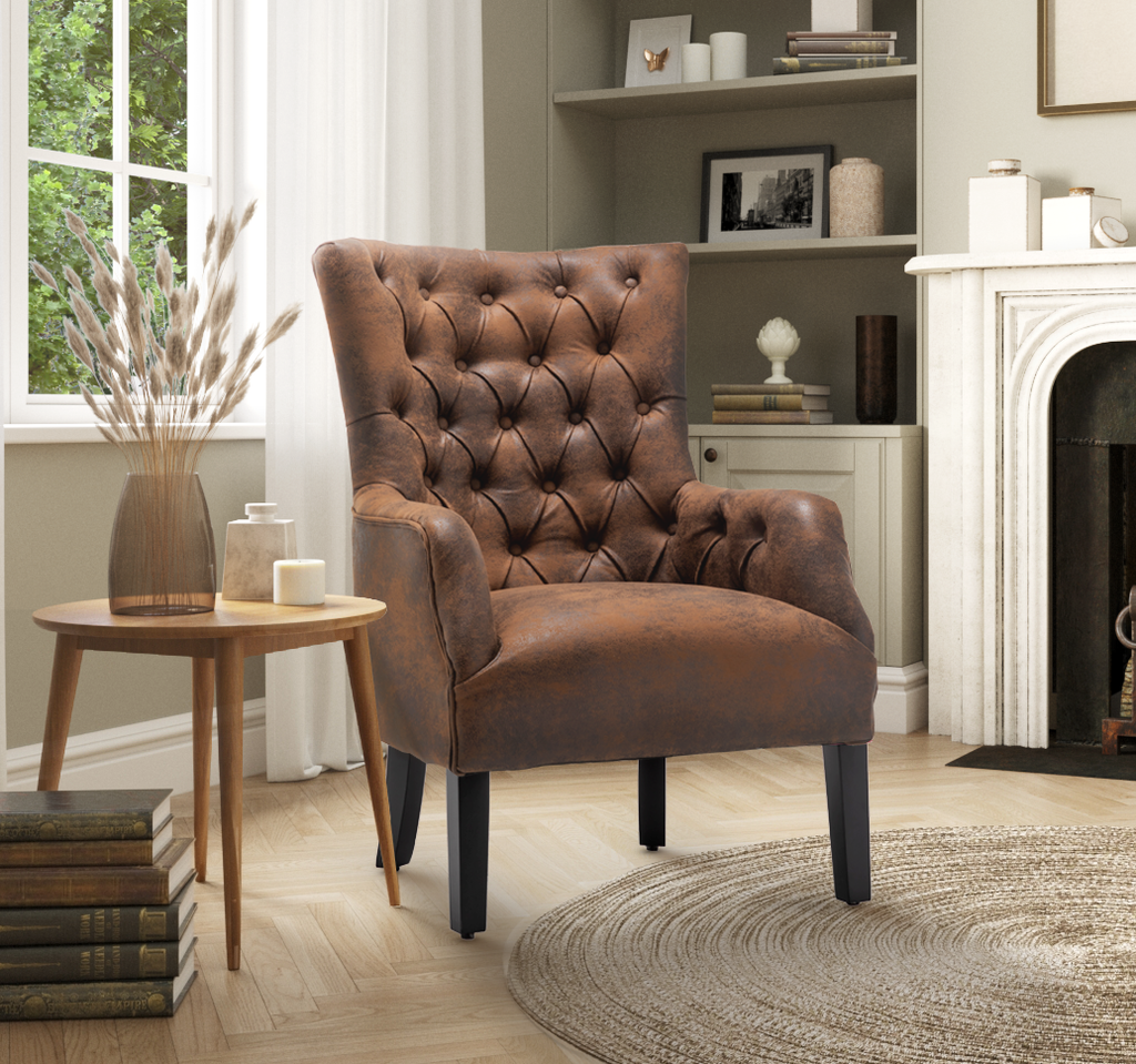 Faux Leather Suede Brown Gabriella Accent Chair – Stunning Chairs