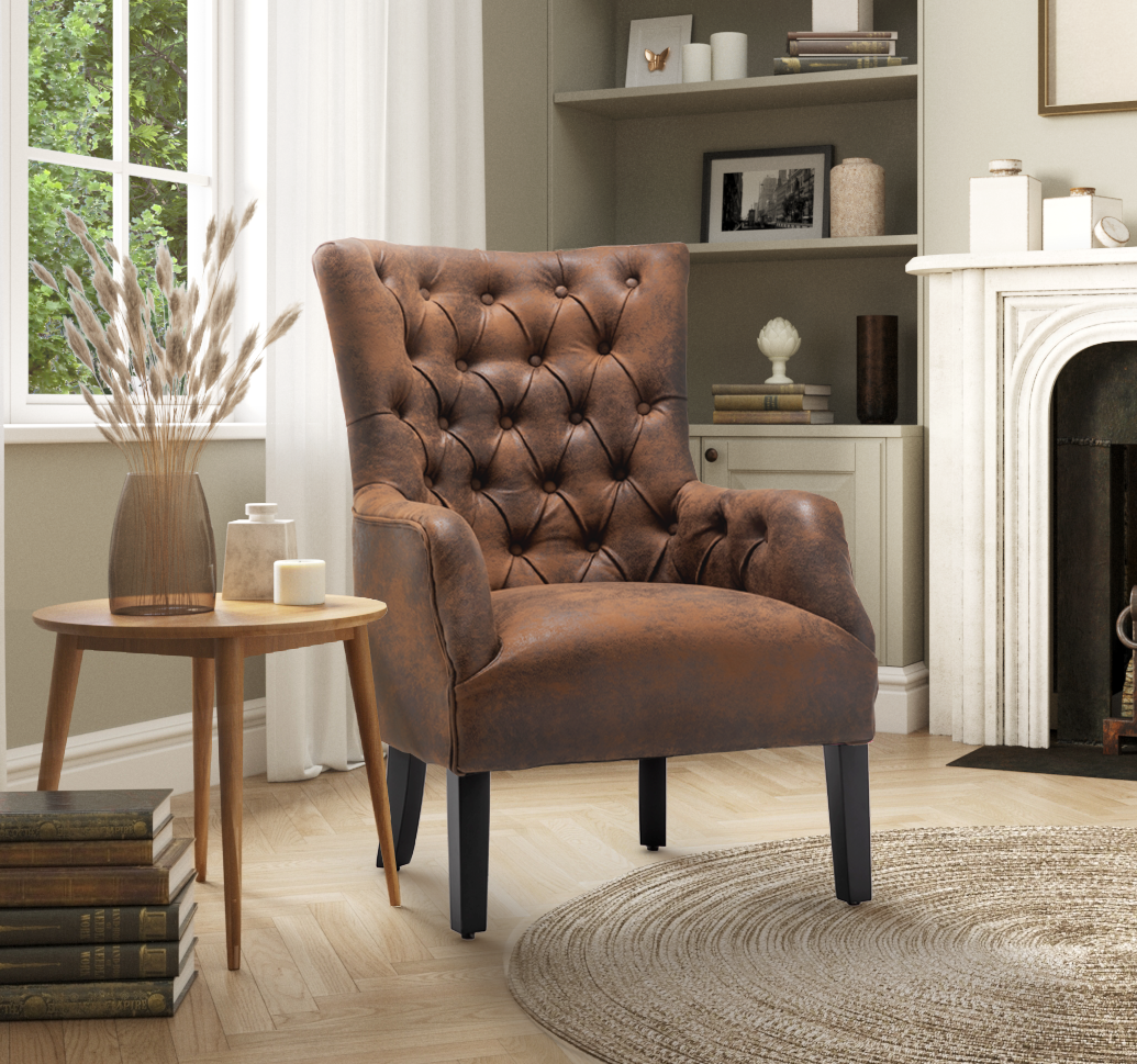 Faux Leather Suede Brown Gabriella Accent Chair – Stunning Chairs