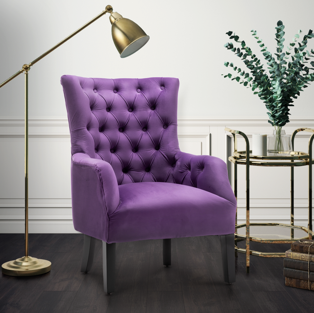 Purple velvet wingback chair deals
