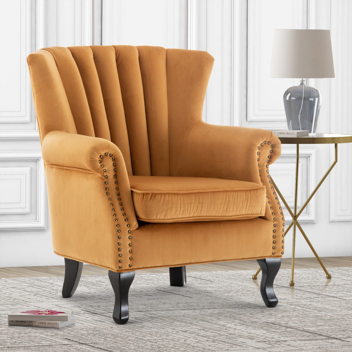 Gold velvet wingback chair hotsell