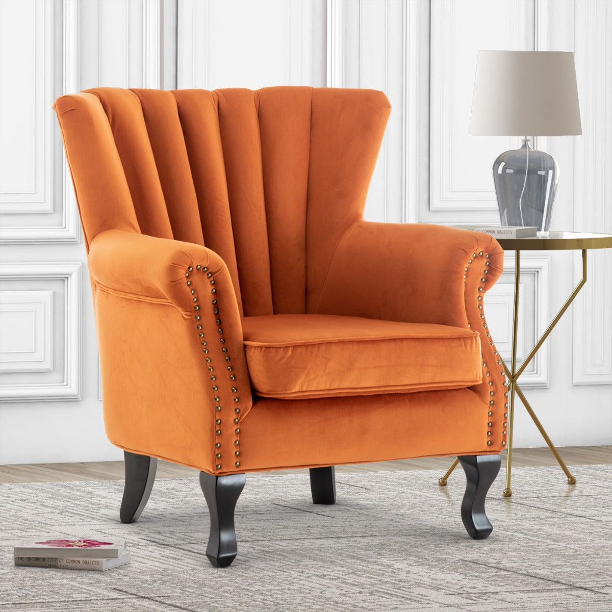 Orange wingback armchair sale