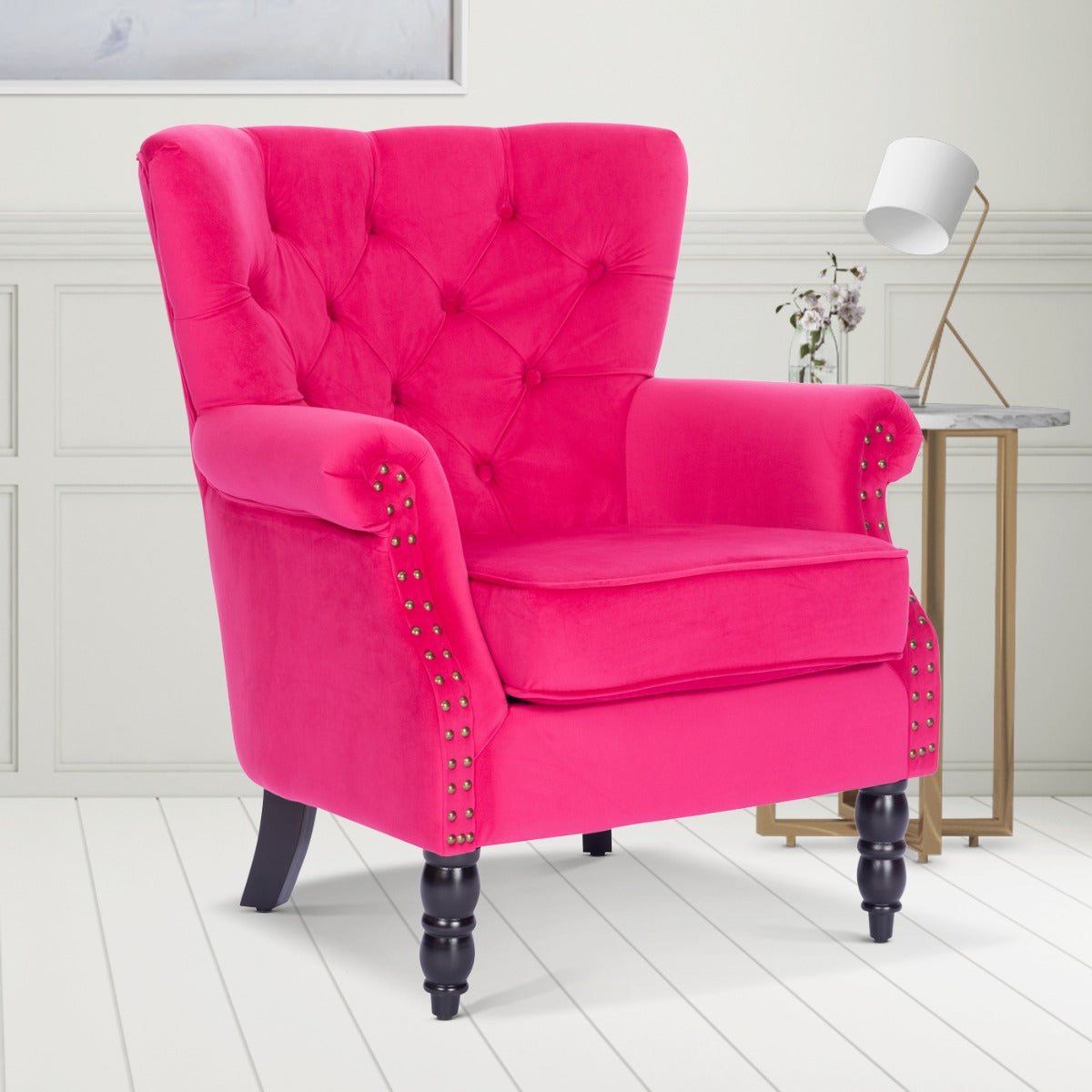 Wingback Chair Pink Living Room Chair Pink Velvet Accent Wingback