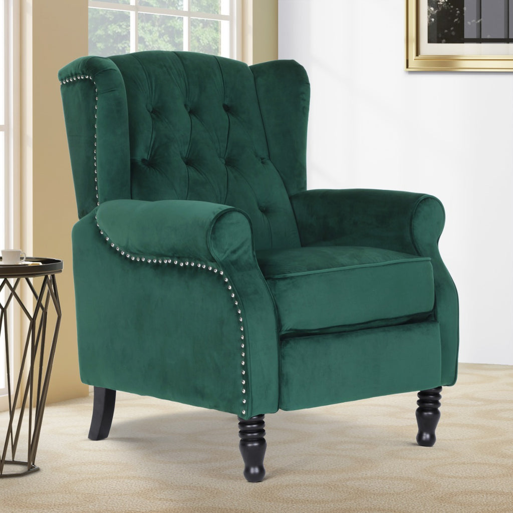 Velvet Emerald Green Marianna Manual Recliner Wingback Chair – Stunning ...