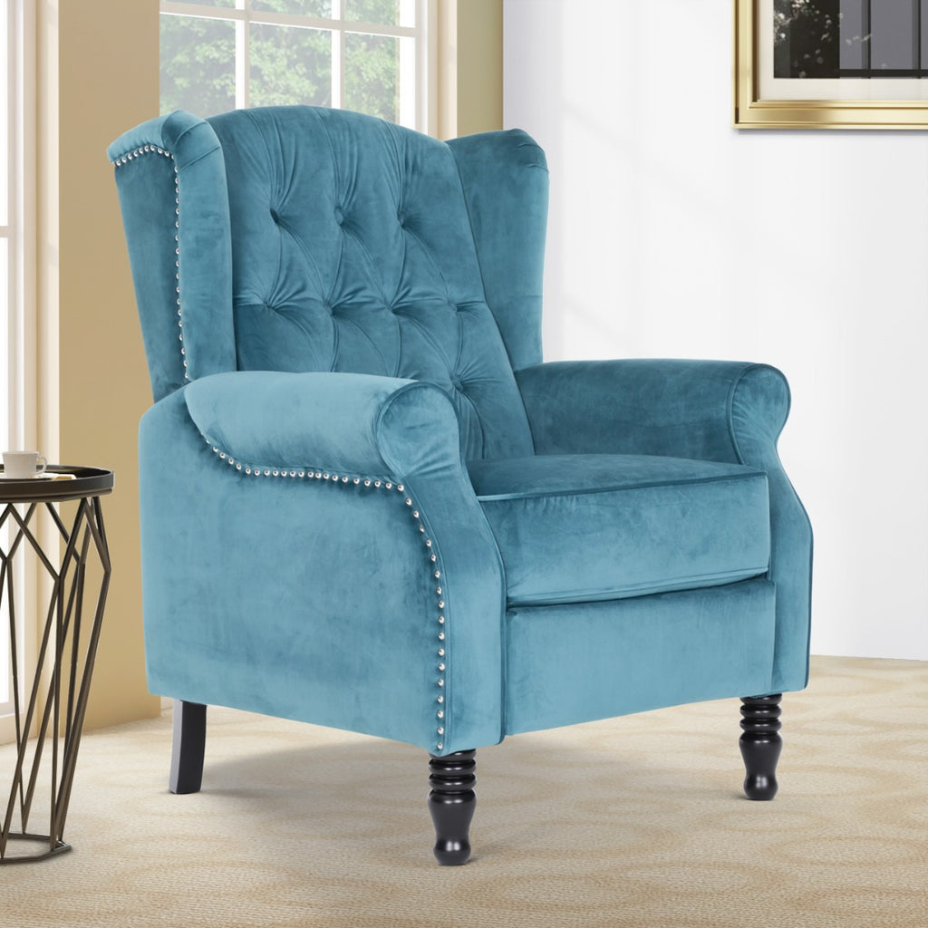 Velvet Teal Marianna Manual Recliner Wingback Chair – Stunning Chairs