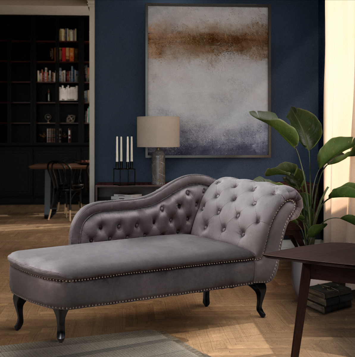 Velvet Dark Grey Left Hand Facing Monroe Chaise Lounge