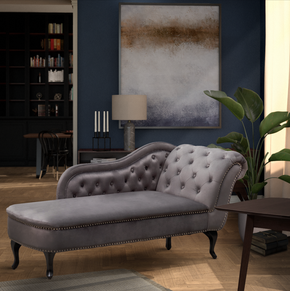 Velvet Dark Grey Left Hand Facing Monroe Chaise Lounge