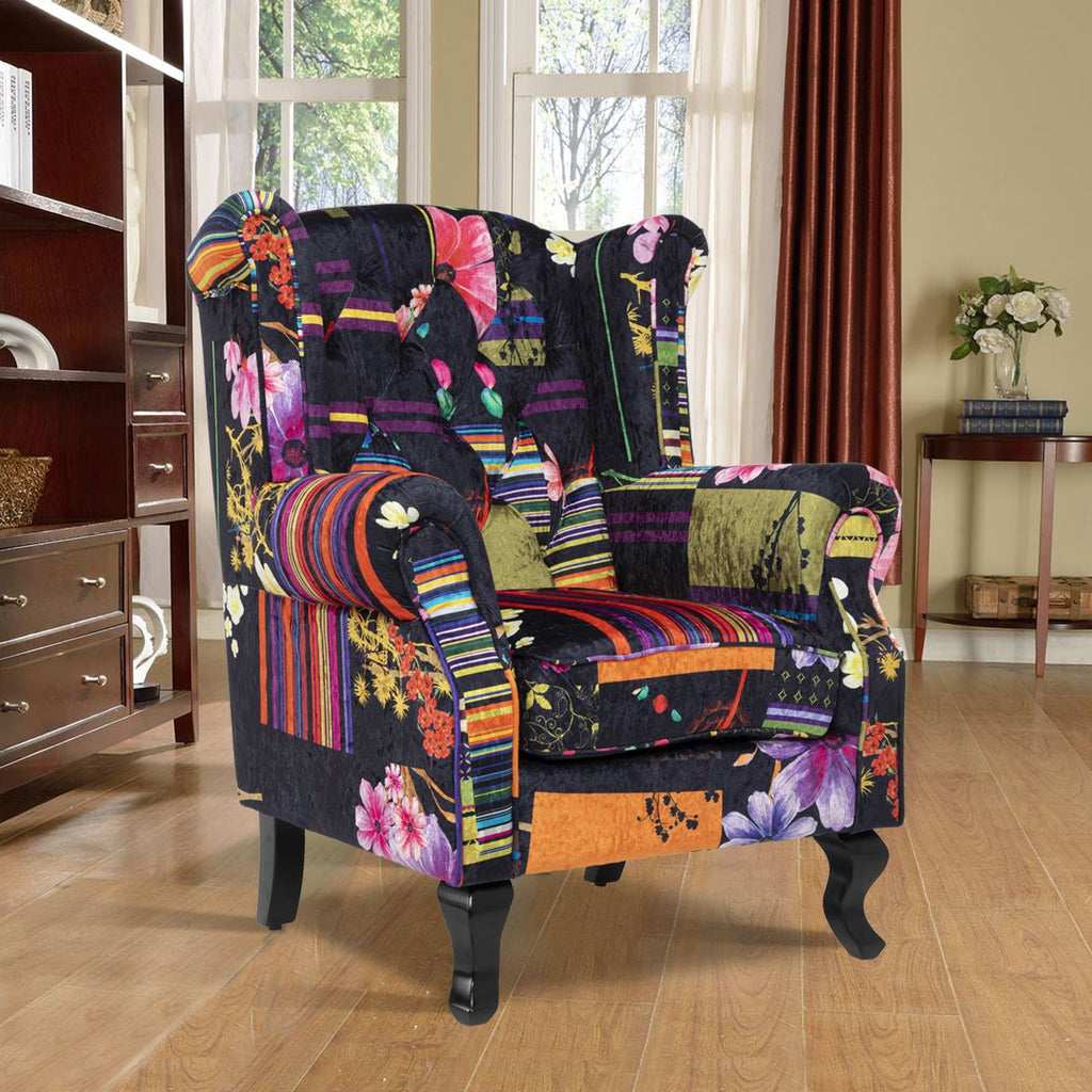 fabric-black-patchwork-chesterfield-wingback-chair