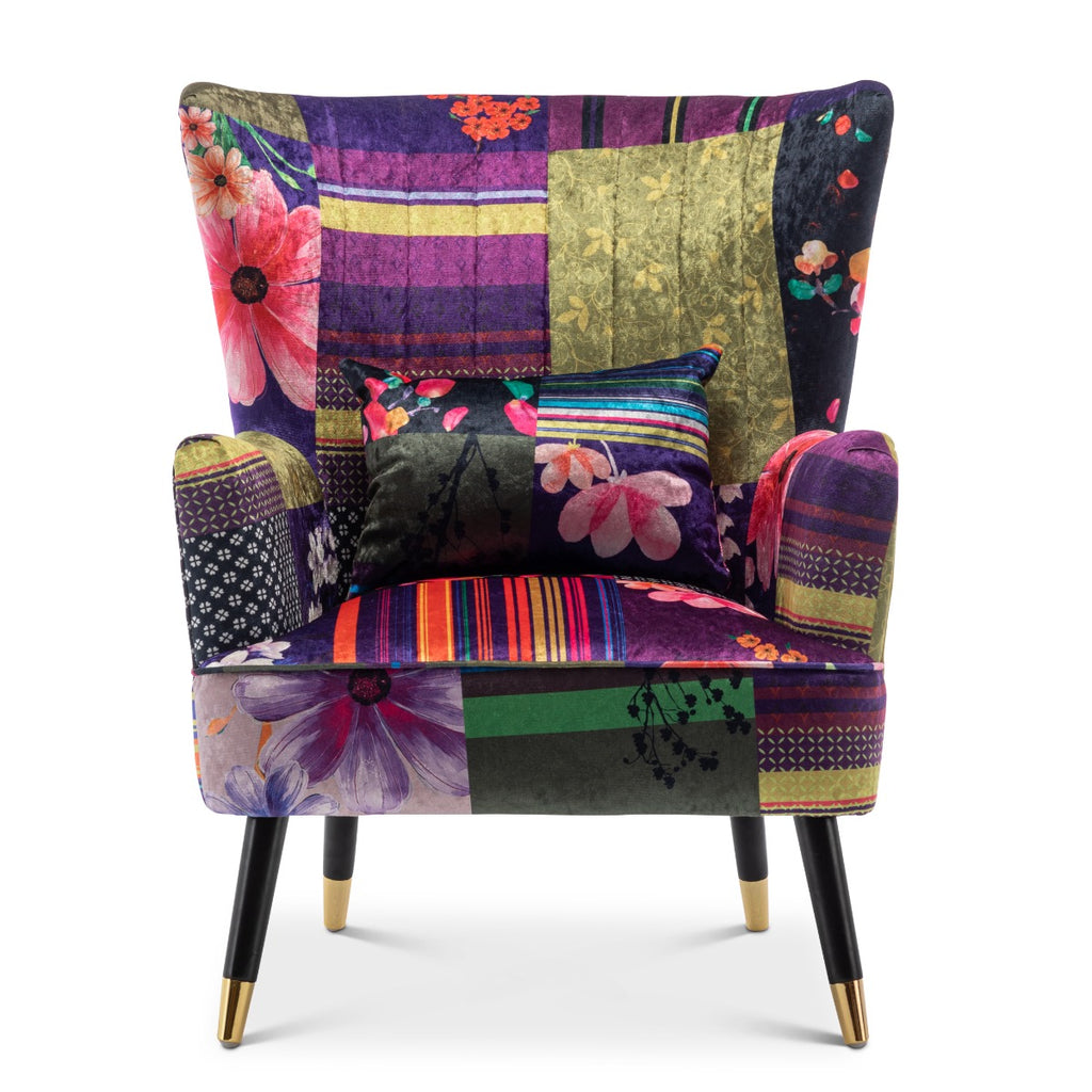 Small Patchwork Chair Fabric Patchwork Victoria Accent Wingback Chair with Footstool ...
